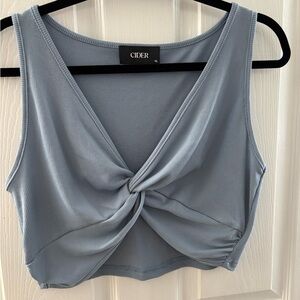 Cider Blue Sleeveless Crop Tie Front Tank
